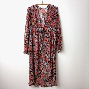 Liberty Love Floral Kimono Duster Cover M Sheer 70s Inspired Festival Boho